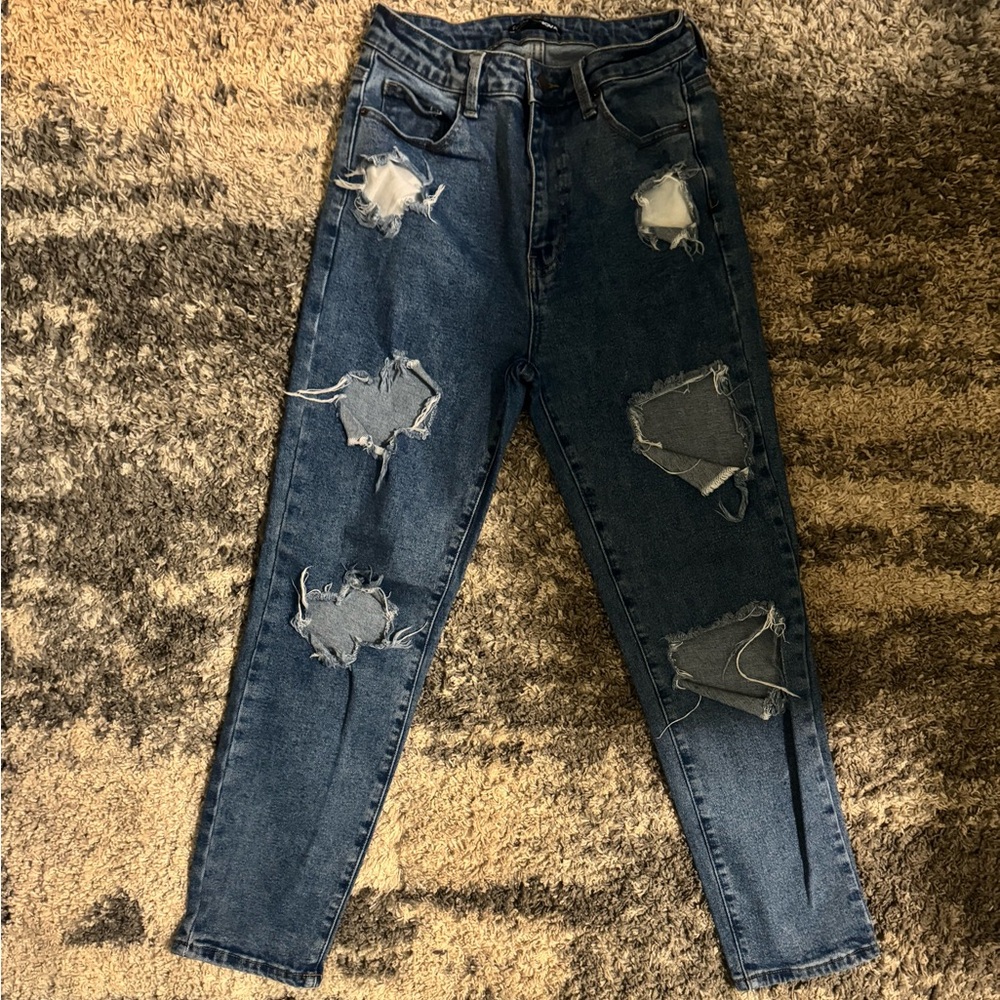 Fashion Nova Blue Boyfriend Jeans Distressed Casual